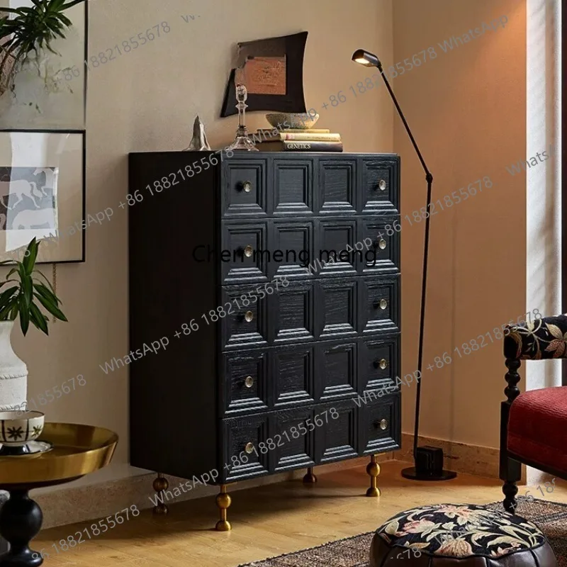 

French medieval drawer cabinet retro all solid wood chest of drawers bedroom living room storage cabinet