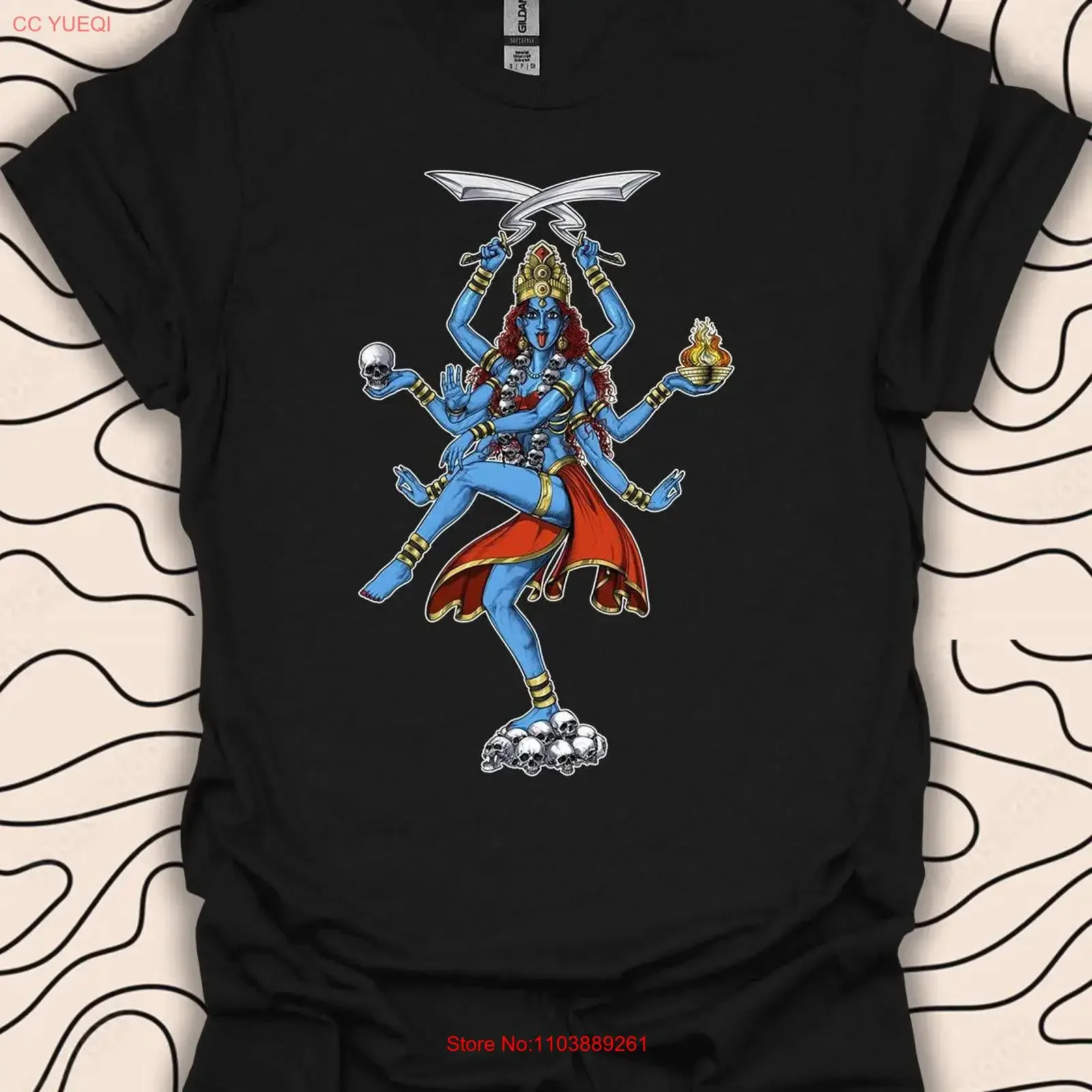 Kali déesse hindoue t-shirt puissant Design spirituel illustration divine 2903PC vintage lavé streetwear haut pour un usage quotidien