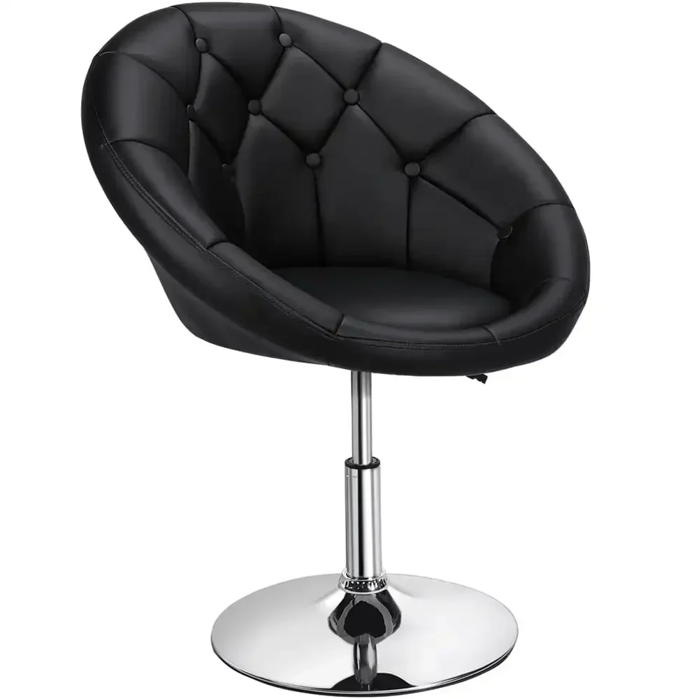 

Modern Tufted Adjustable Barrel Swivel Accent Chair, Black Faux Leather lounge chair sofa set living room furnitur