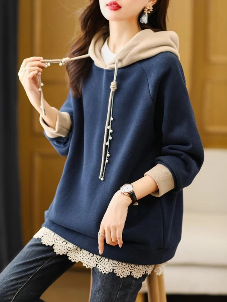 

Осенние и зимние толстовки с капюшоном для женщин, кружевные топы с длинным рукавом в стиле Харадзюку, модные стильные Y2k, холодные эмо, толстые теплые женские топы с капюшоном