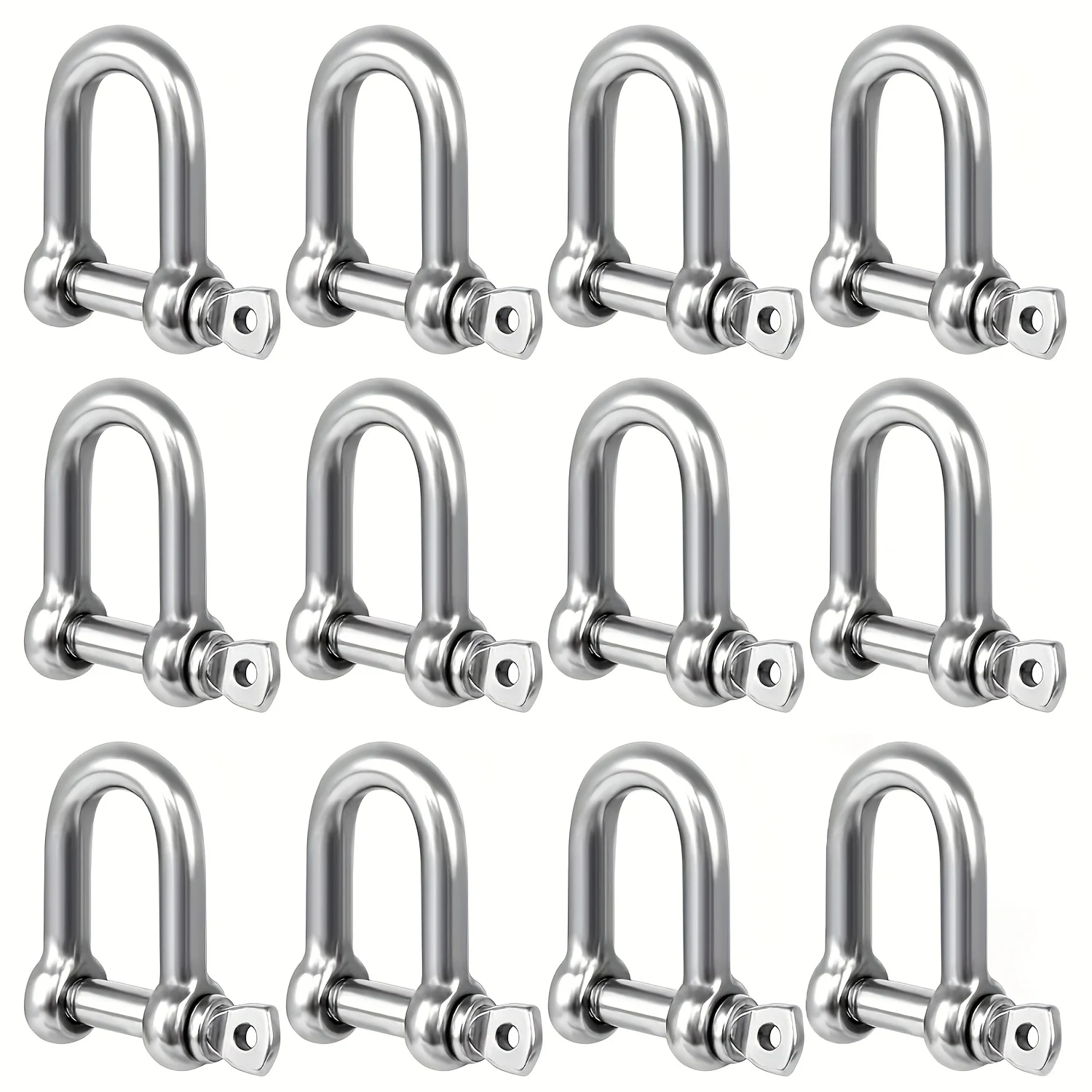 12pcs M5 Heavy Duty D-Shackle Lock Clip 304 Stainless Steel D Shackle For Vehicle Recovery Hauling & Tie Downs Hanging