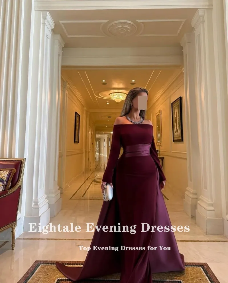 Eightale New Evening Dress off Shoulder Prom Gown Customized Stretchy Long Sleeves Wedding Party Dress Mermaid Robes De Soirée image 2