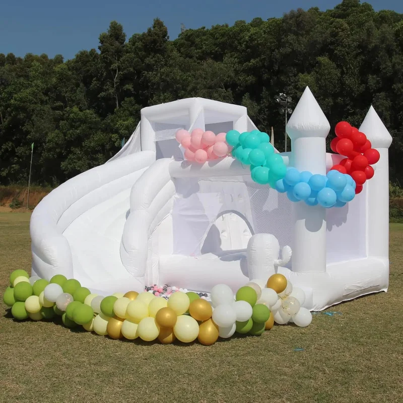 White Commercial Bounce House Inflatable Castle With Slide Ball Pit PVC Kids Jumper For Party Wedding Rental CE Certified