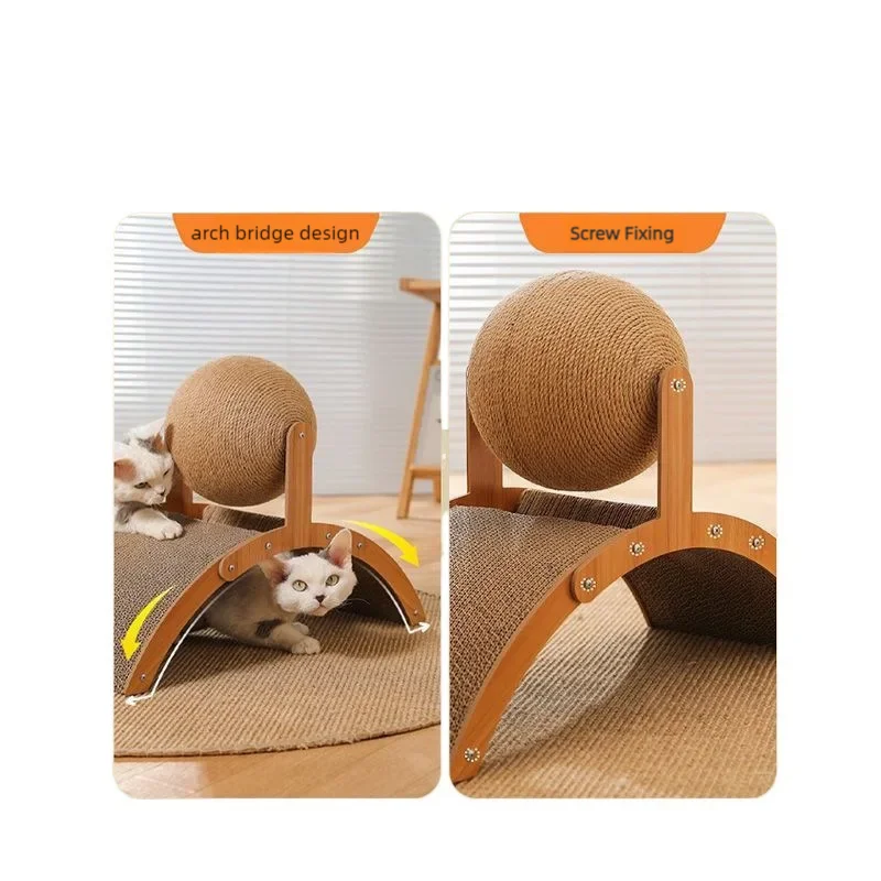 Hölzerner Katzenkratzball, 2-in-1-Kratzball für Katzen, Sisal-Kratzbrett, verschleißfestes Schleifpfoten-Spielzeug, Massivholzschaber für Katzen – Detail 6