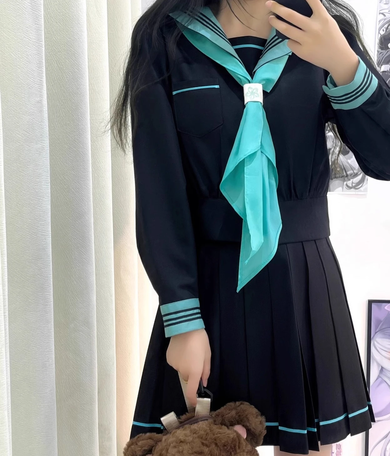 ชุดเซ็ตกระโปรงจีบแฟชั่นสไตล์ญี่ปุ่น แขนยาว คอปกสีกรมท่า สำหรับสาวๆ ใส่ได้ทุกโอกาส ลดอายุ ดูอ่อนเยาว์ เหมาะกับฤดูใบไม้ผลิและฤดูใบไม้ร่วง