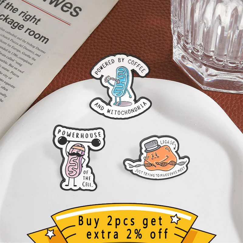 Funny Biology Cell Badge, Mitochondrial DNA Science Cartoon Enamel Pin, Fashion Accessory, Gift for Biology Lovers