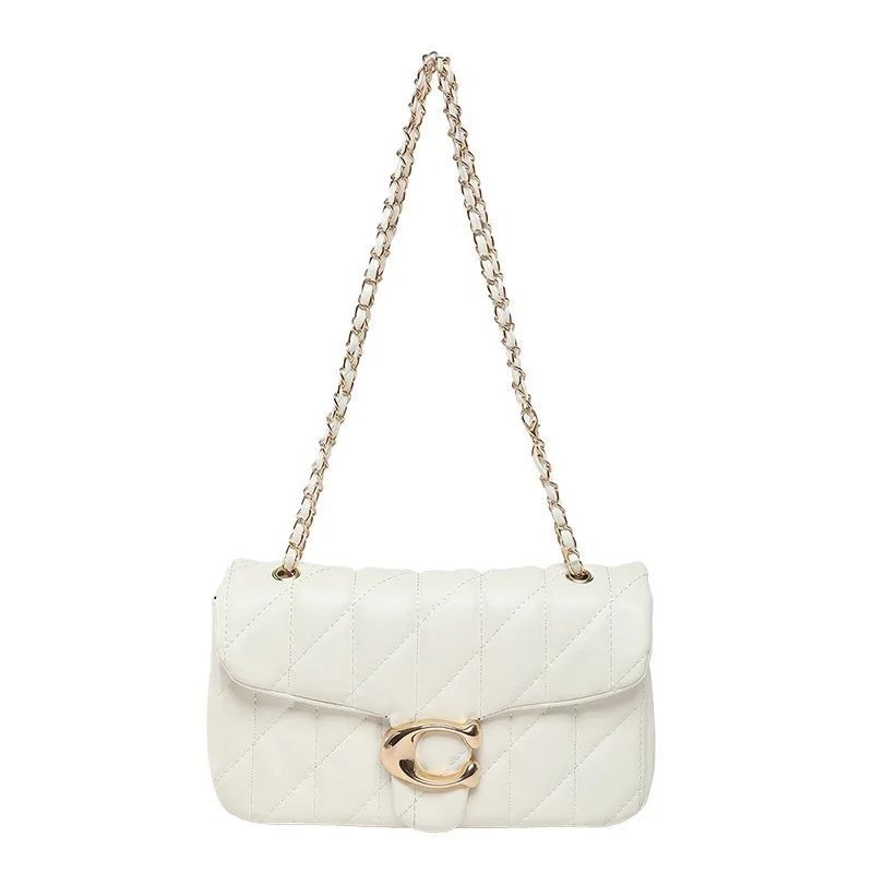Damen Gesteppte Leder-Umhängetasche Luxus C-Logo Goldkette Crossbody-Tasche Designer Kleine Klapptasche Vintage Schwarze Abendclutch – Detail 10