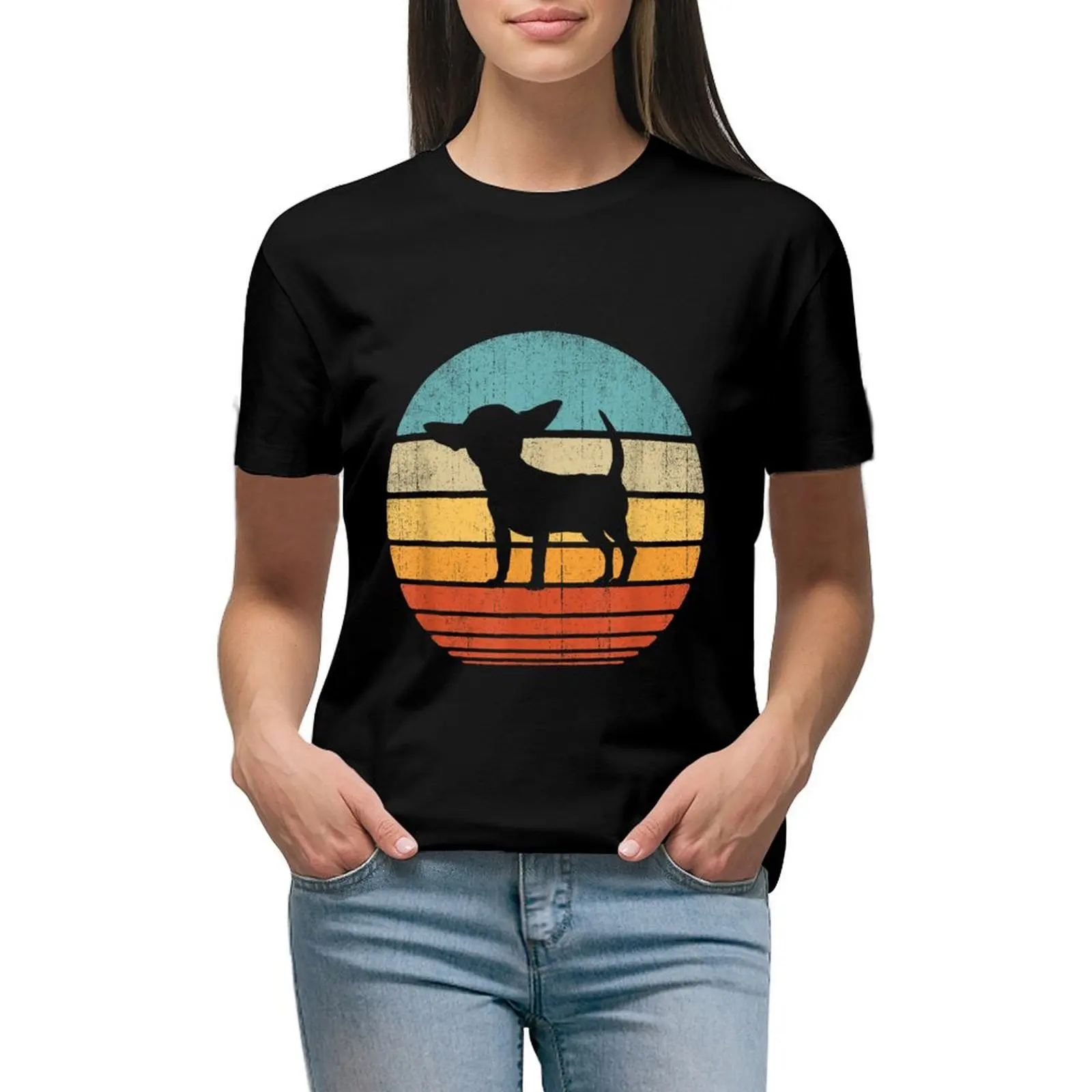 

Chihuahua Retro Vintage 60S 70S Sunset Dog Lovers Men Women T-shirt lady clothes summer tops t shirts for Women