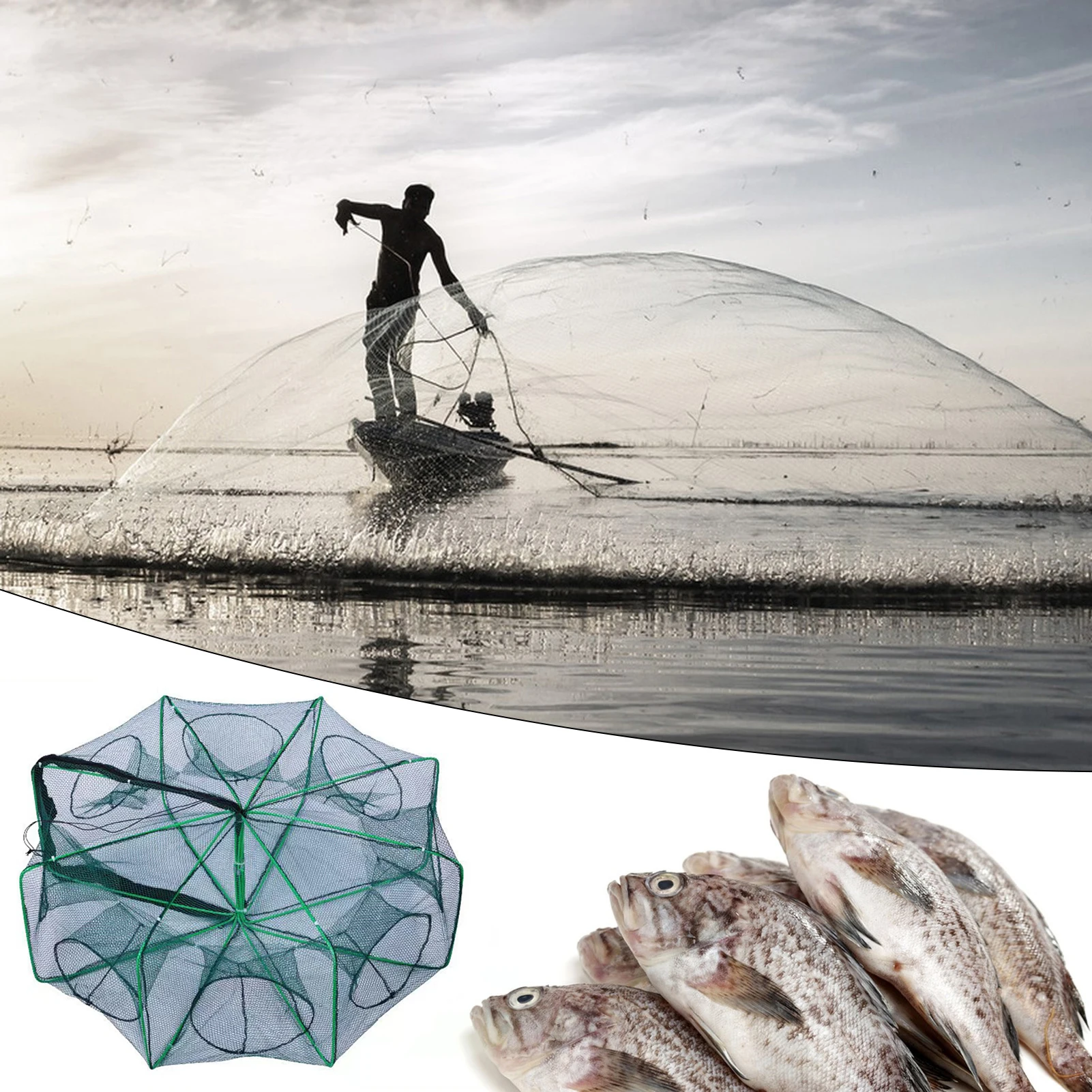 Foldable Fishing Trap Fishing Mesh Net with Steel Wire Fishing Cage Shrimp Crab Minnow Catfish Trap Angling Multi-hole Crab Pot