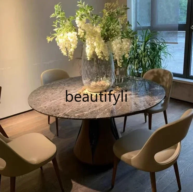 J45 Solid Wood Dining Table Minimalist Marble Top Round Table Large Flat Surface Round Dining