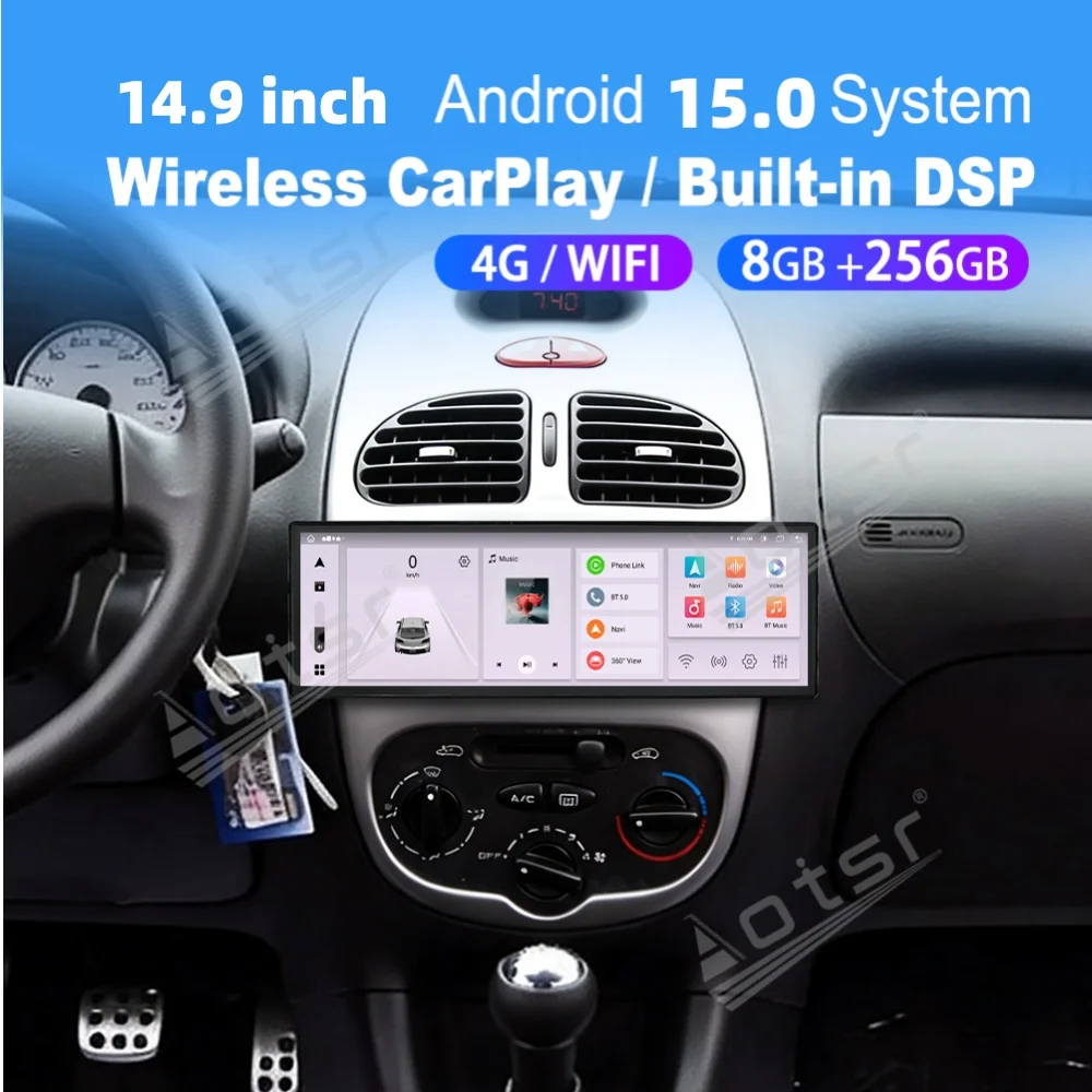 14.9 Inch Android Car Multimedia Automotive For Peugeot 206 2002~2010 Carplay Auto GPS Navigation Car Radio Stereo Head Unit