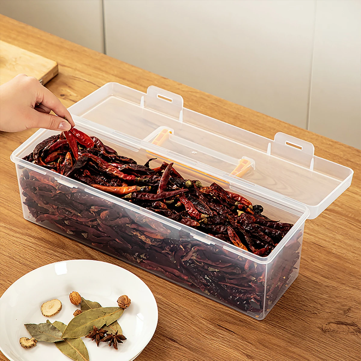 WORTHBUY 6 Grids Sealed Plastic Storage Box With Handle Portable Large Capacity Spice Storage Container Clear Kitchen Organizer