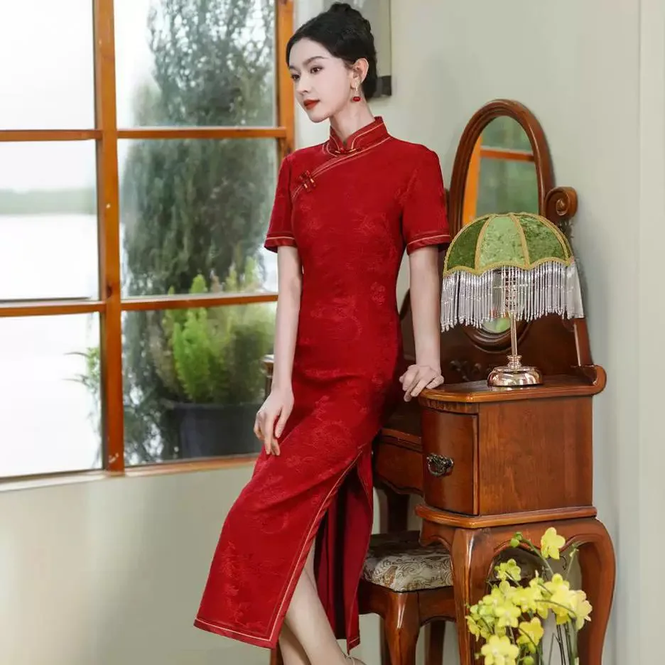 

Yourqipao Cheongsam 2024 New Women Chinese Red Dress Wedding Toast Qipao Long Enegagement Evening Dress