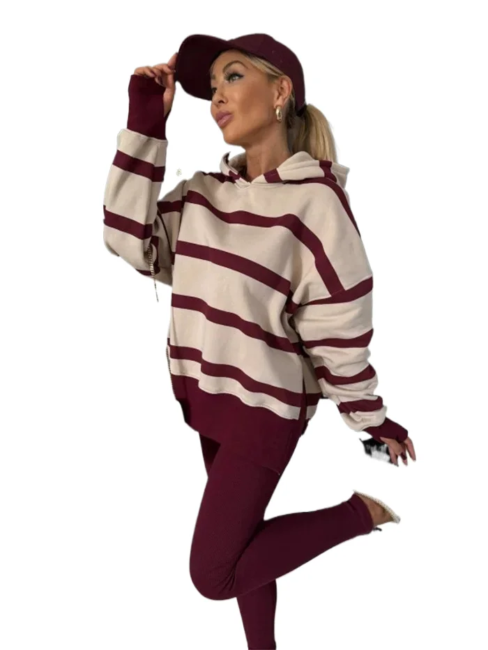 

Autumn Winter Print Pants Sets Women Fashion Casual Hooded Sweatshirt Slim Trousers Two Piece Set Streetwear Commuting Clothing