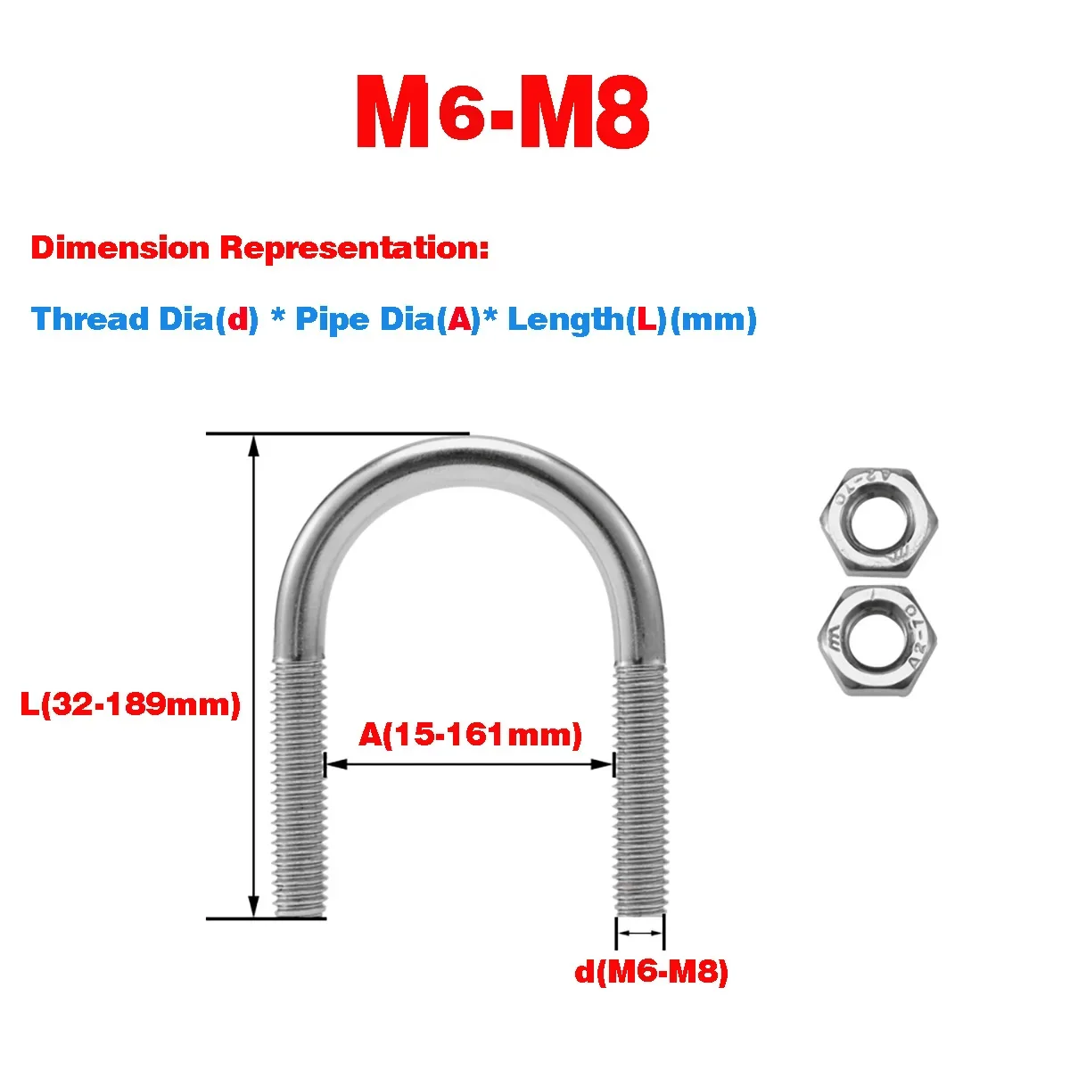 

304 Stainless Steel U-Clip / U-Bolt With Screw And Nut Set / Riding Fixed Clip M6M8