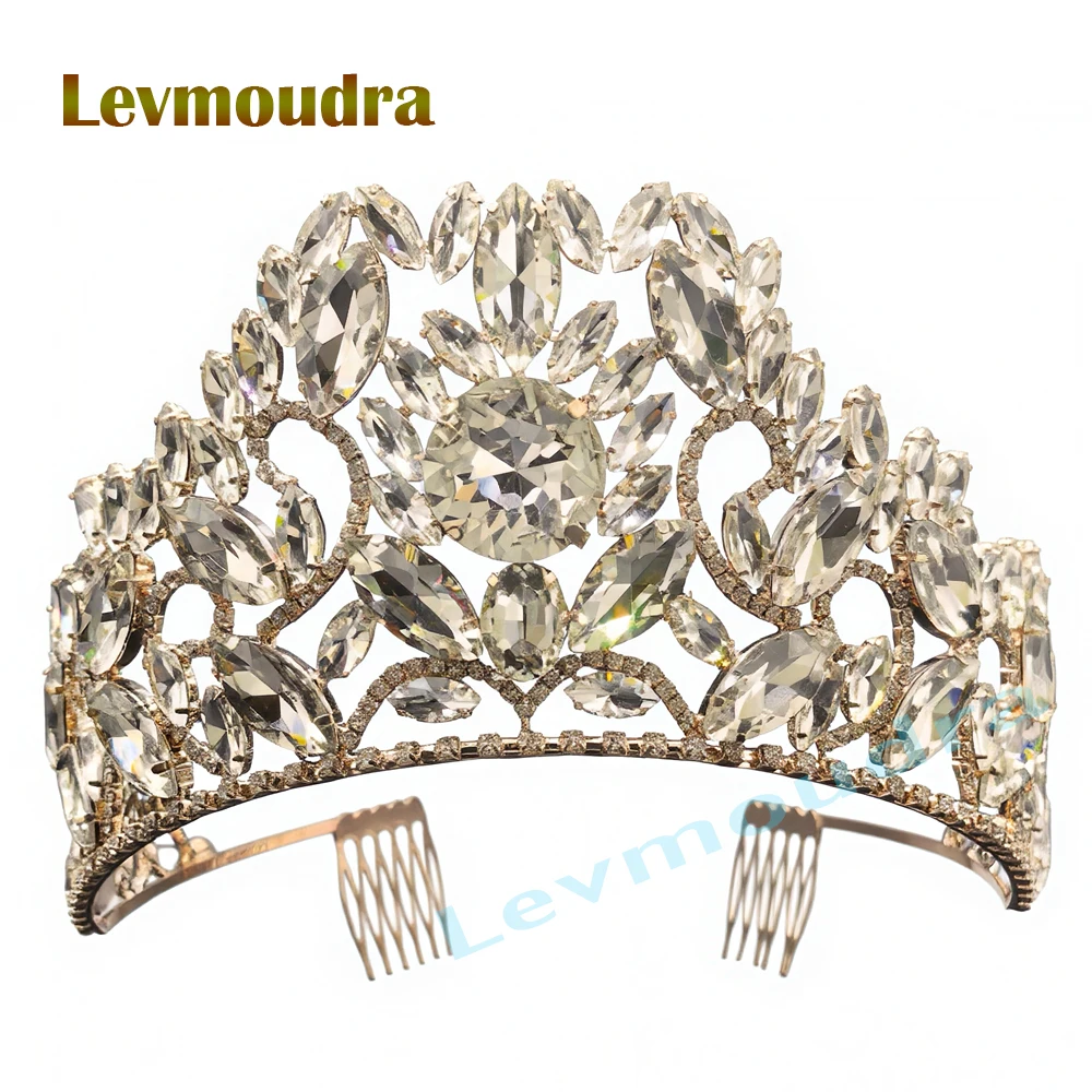 

Levmoudra Crystal Royal Queen Wedding Crown Rhinestone Bridal Diadem Pageant Headdress Party Tiaras Hair Dress Accessories