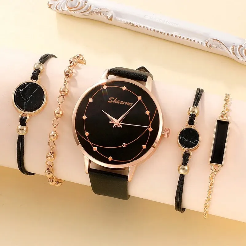 5pcs Set Women Fashion Watch Casual Leather Belt Watches Ladies Starry Sky Dial Quartz Wristwatches Dress Clock Reloj Mujer