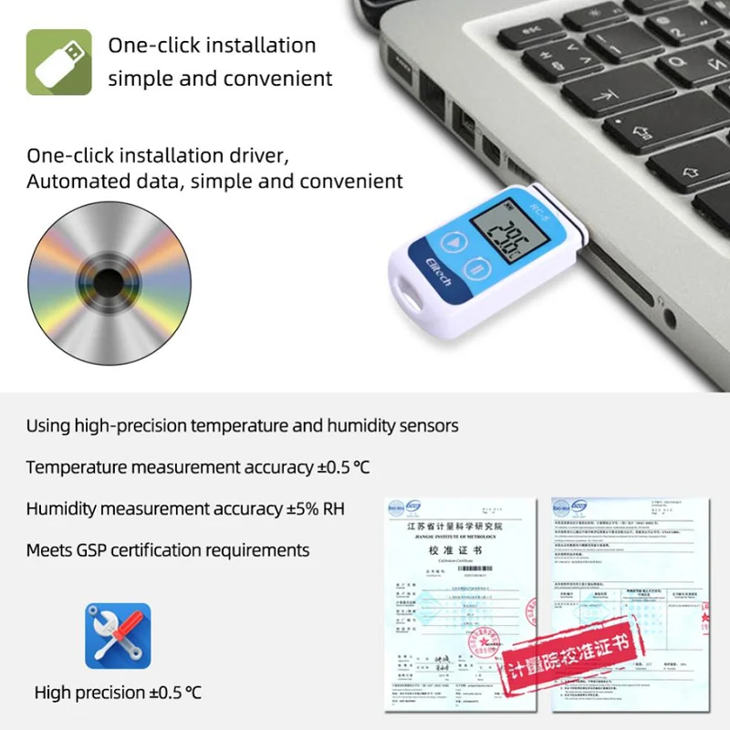 HOHO  RC-5 High-Precision Digital USB Temperature Data Logger for Warehouse Storage Refrigerated Transport Laboratory