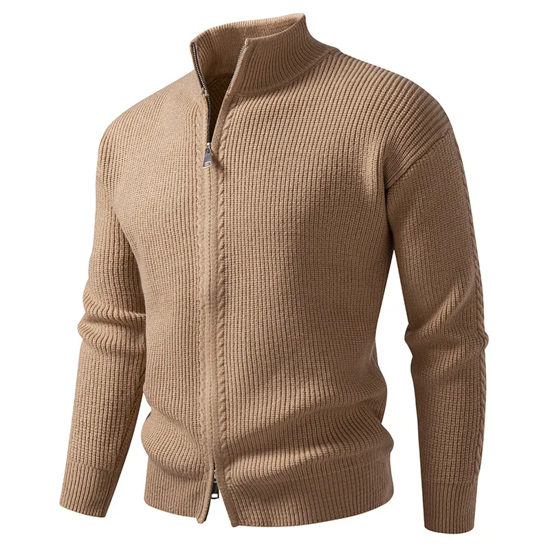 

Men's Knitted Sweater Cardigan Large Size 382P55 Casual Simplici Long Sve Stand Collar Easy Fit Autumn Faion Wool Blend