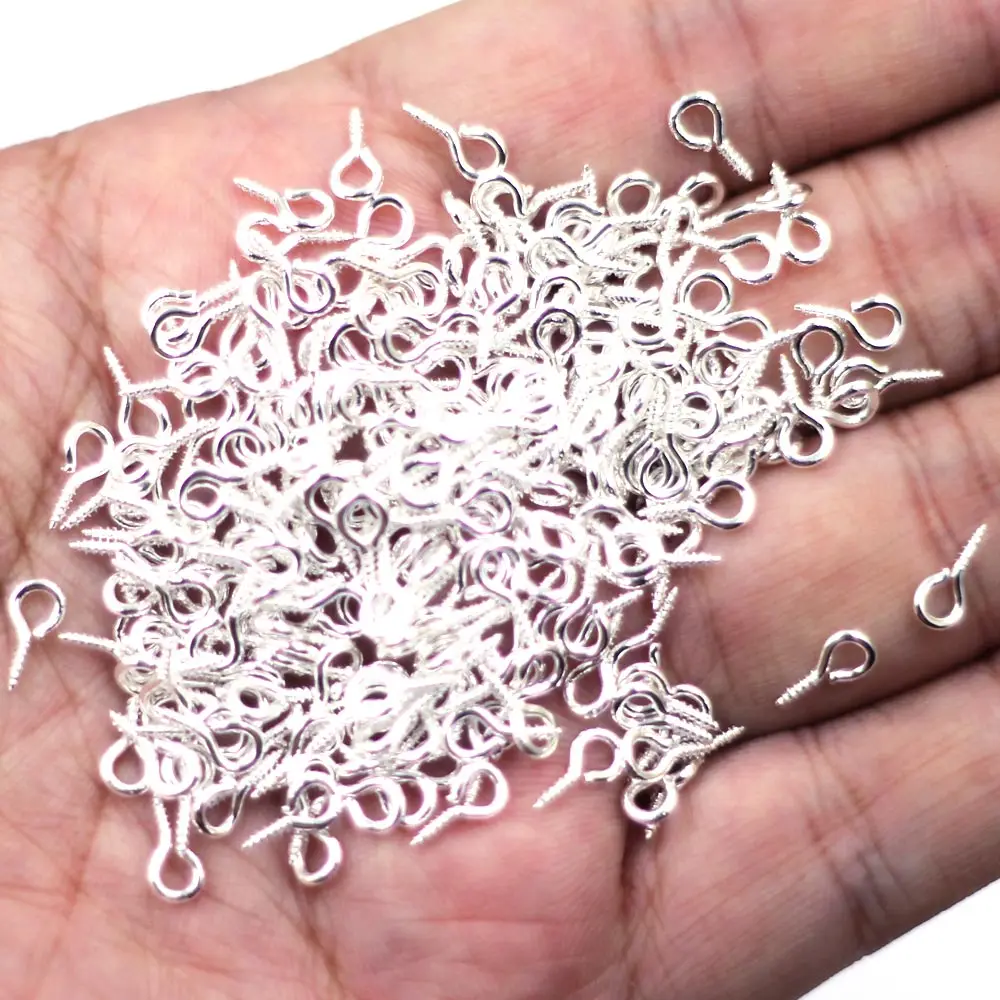 100Pcs Silver Plated Screw Eye Bail Drilled Beads Pendants Alloy Fashion Jewelry Findings Charms Wholesales 10x4mm