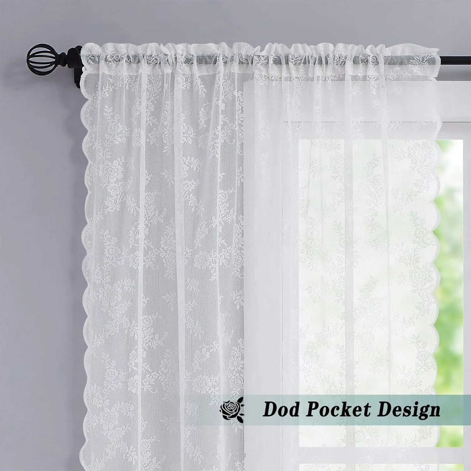 1pc Vintage Embroidered Floral Chiffon Lace Curtain for the Living Room, Privacy Curtain Panel