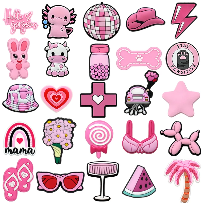 1/25pcs Pink Shoe Charms Balloon Dog Salamander Shoe Decorations Sunglasses Wine Flowers Pins Clog Jeans for Women Girls