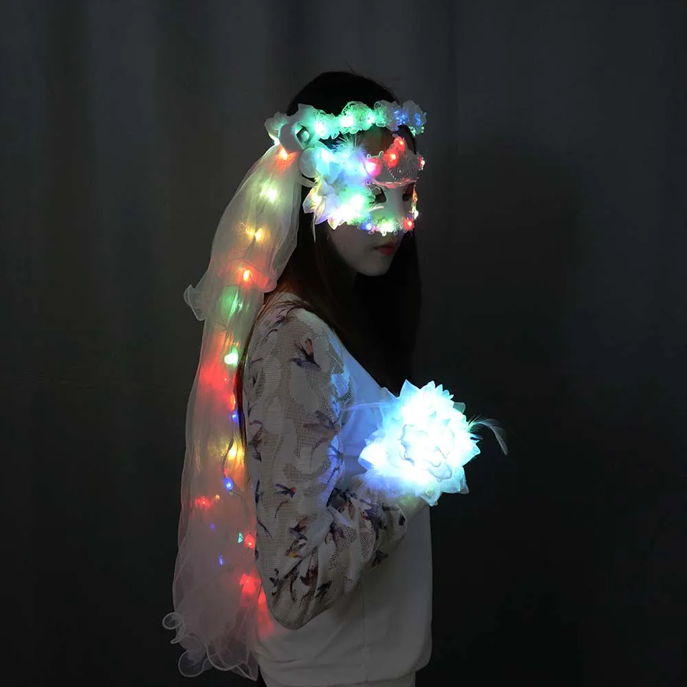 Colour LED Glowing Wreaths Veil Music Festival Party Electronic Sowing Equipment Stage Performance Veil Princess Hair ornaments