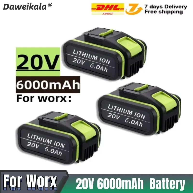 Daweikala 2025 For Worx 20V 6.0Ah Replacement Li-ion Rechargeable Battery For Worx WA3551 WA3553 WX390 WX176 WX386 WX373 WX290 W