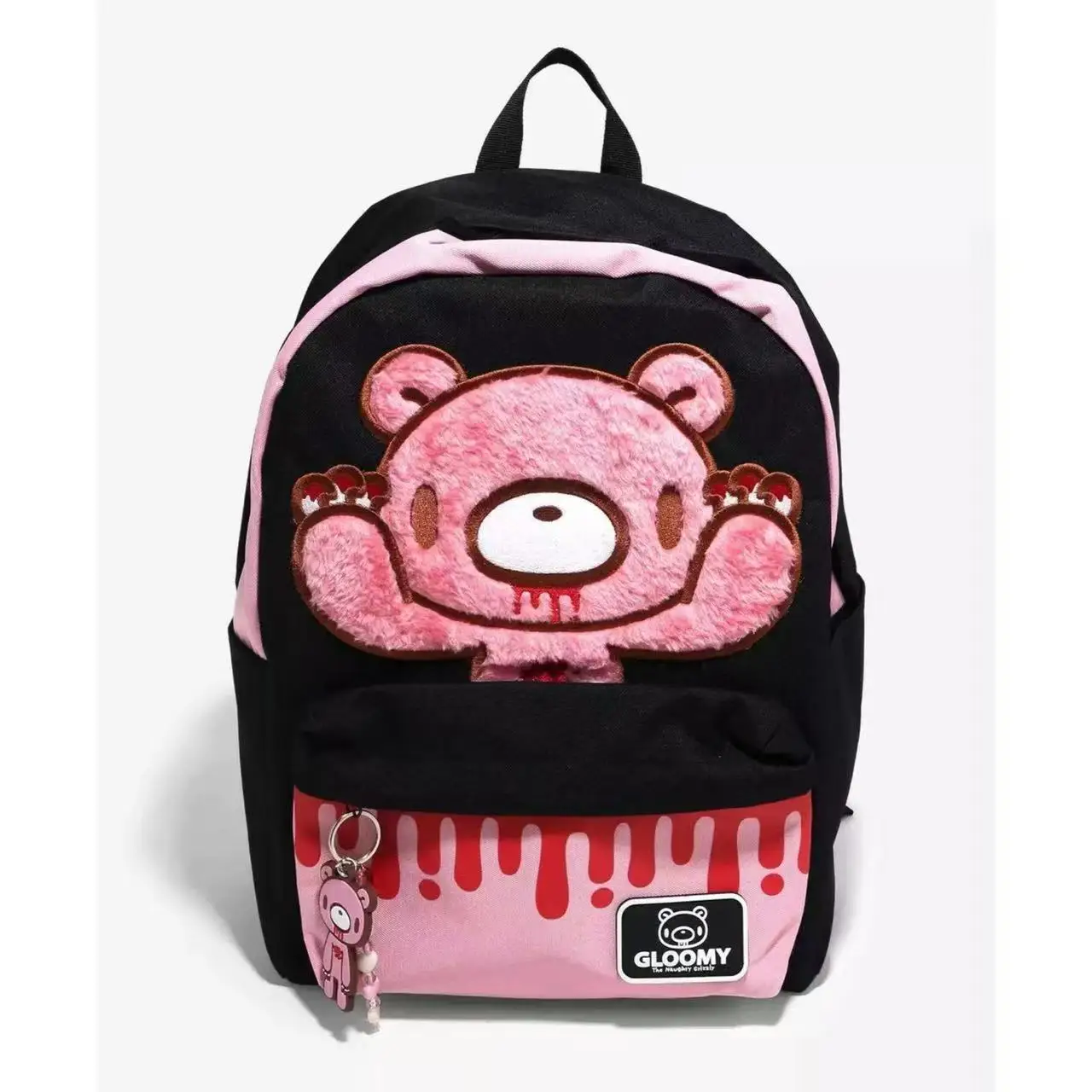 

Cute Plush Blood Bear Backschool Backpack, Gothic Kawaii Black Pink Bag for Teens, Unique Viral Aesthetic School Bag with Drop D