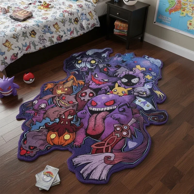 Kawaii Gengar Ghost Faux Cashmere Irregular Rug, Cartoon Carpet, Soft Floor Mat, Halloween Gift