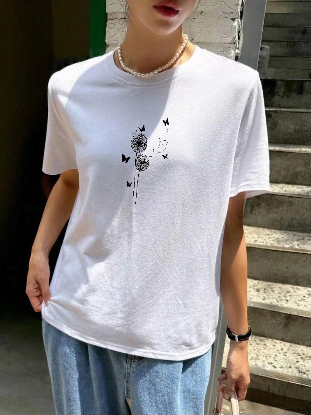 

Women Watercolor Spring Butterfly Floral Flower Fashion Graphic T Top Short Sleeve Summer Shirt Print T-shirt Female Tee TShirt
