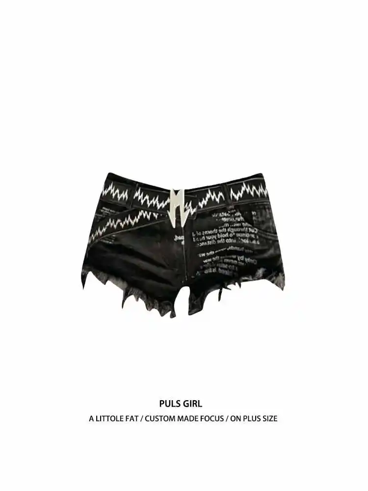 

Women Black Goth Denim Shorts Vintage Y2k Streetwear Harajuku Print Mini Jeans Shorts Punk Emo Cowboy Short Pants 2000s Clothes