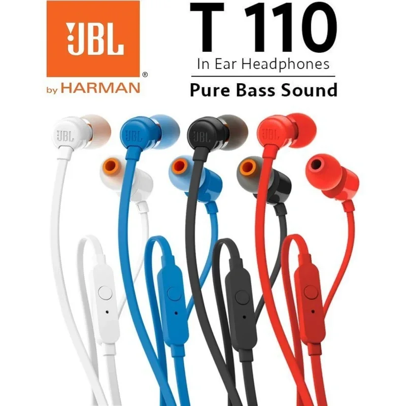 JBL T110 有線イヤホン マイク付き 9mmダイナミックドライバー 重低音 ノイズアイソレーション ソフトイヤーチップ付き 電話 ラップトップ 音楽 通話用