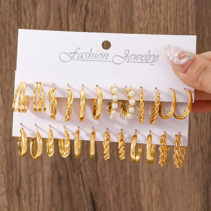 12 Pairs of Fashionable and Creative Fried Dough Twists Style Women's Earrings Set Daily Matching Earrings