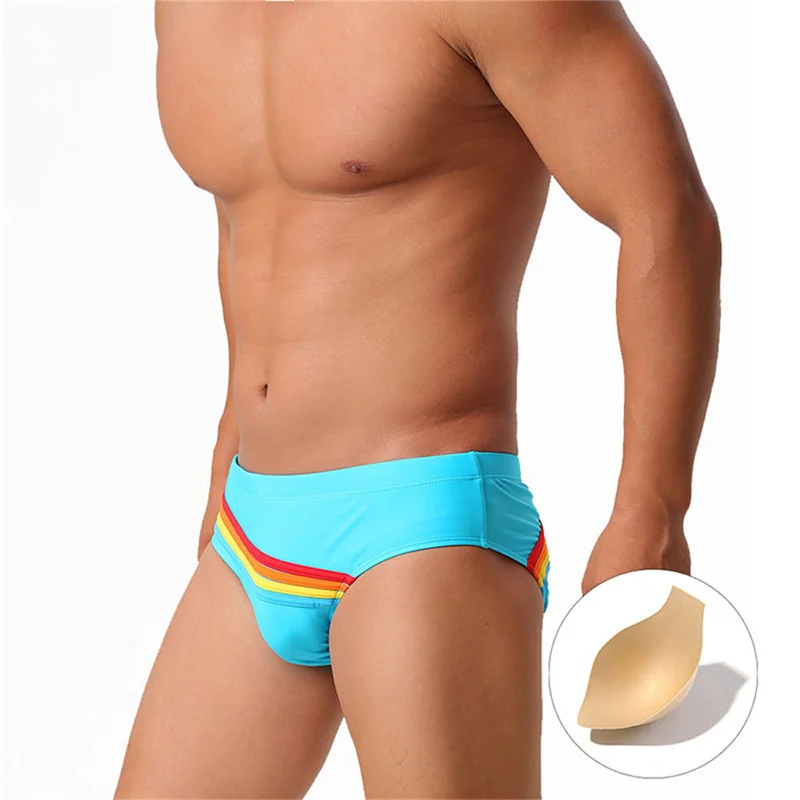Men Swim Briefs Beach Wear Rainbow Boxer Trunks with Cups Prevent Swimming Underwear Mens Swim Shorts