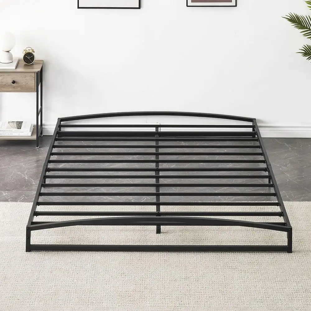 6 Estrutura de cama Queen de metal com arco, plataforma resistente, fácil montagem, espaço de armazenamento, sem necessidade de molas - preto