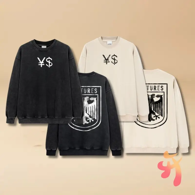 

Американский винтажный уличный стержень, толстовки RMB, доллар, валюта, белоголовый орлан, пуловер с круглым вырезом и двусторонним принтом, мужские и женские топы