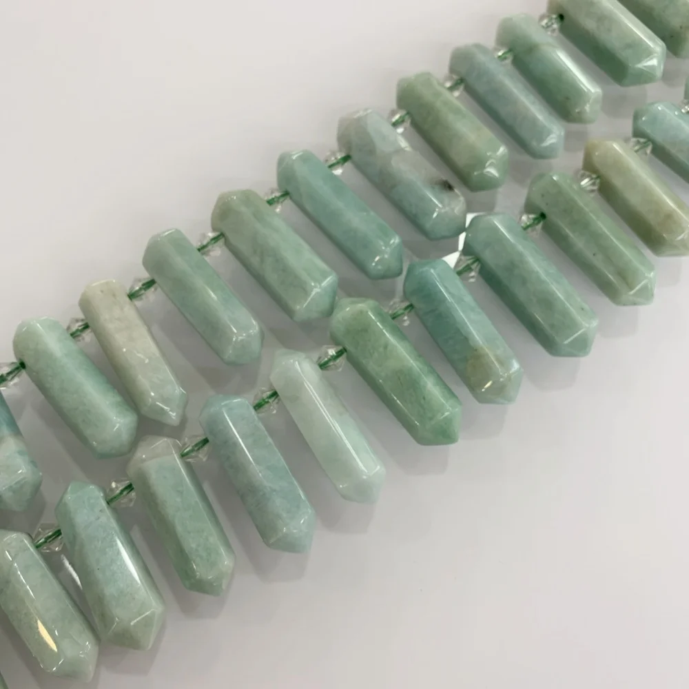Natural Amazonite Sunstone Faceted Hexagonal Pillar 6-12x20-45mm with Top Hole for DIY Charm Pendant Necklace Jewelry Making