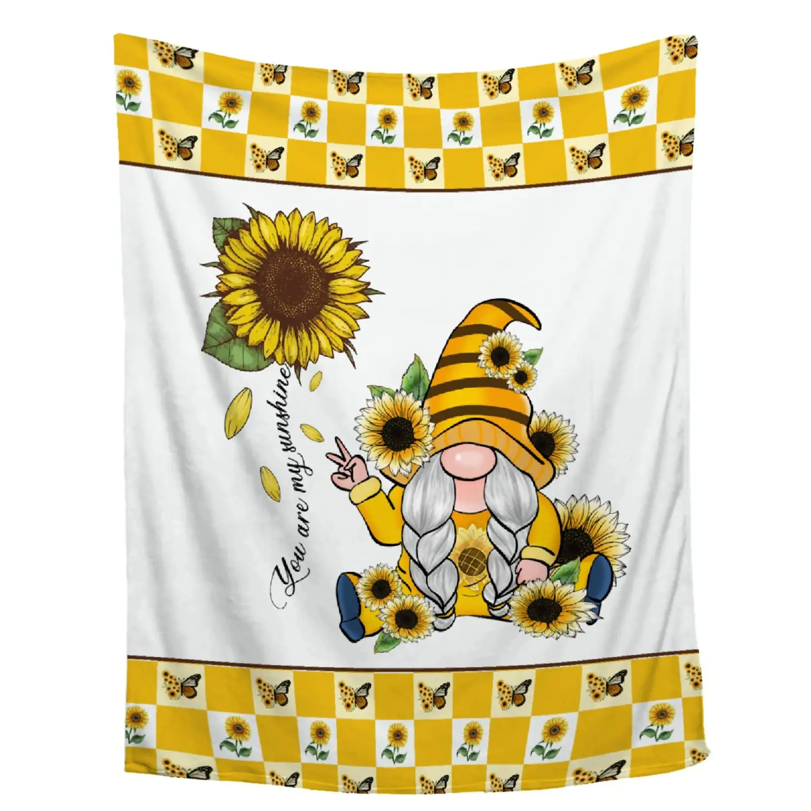 

HX Sunflower Gnome Blanket You Are My Sunshine Printed Thin Blankets for Couch Flannel Travel Camping Nap Quilts Dropshipping