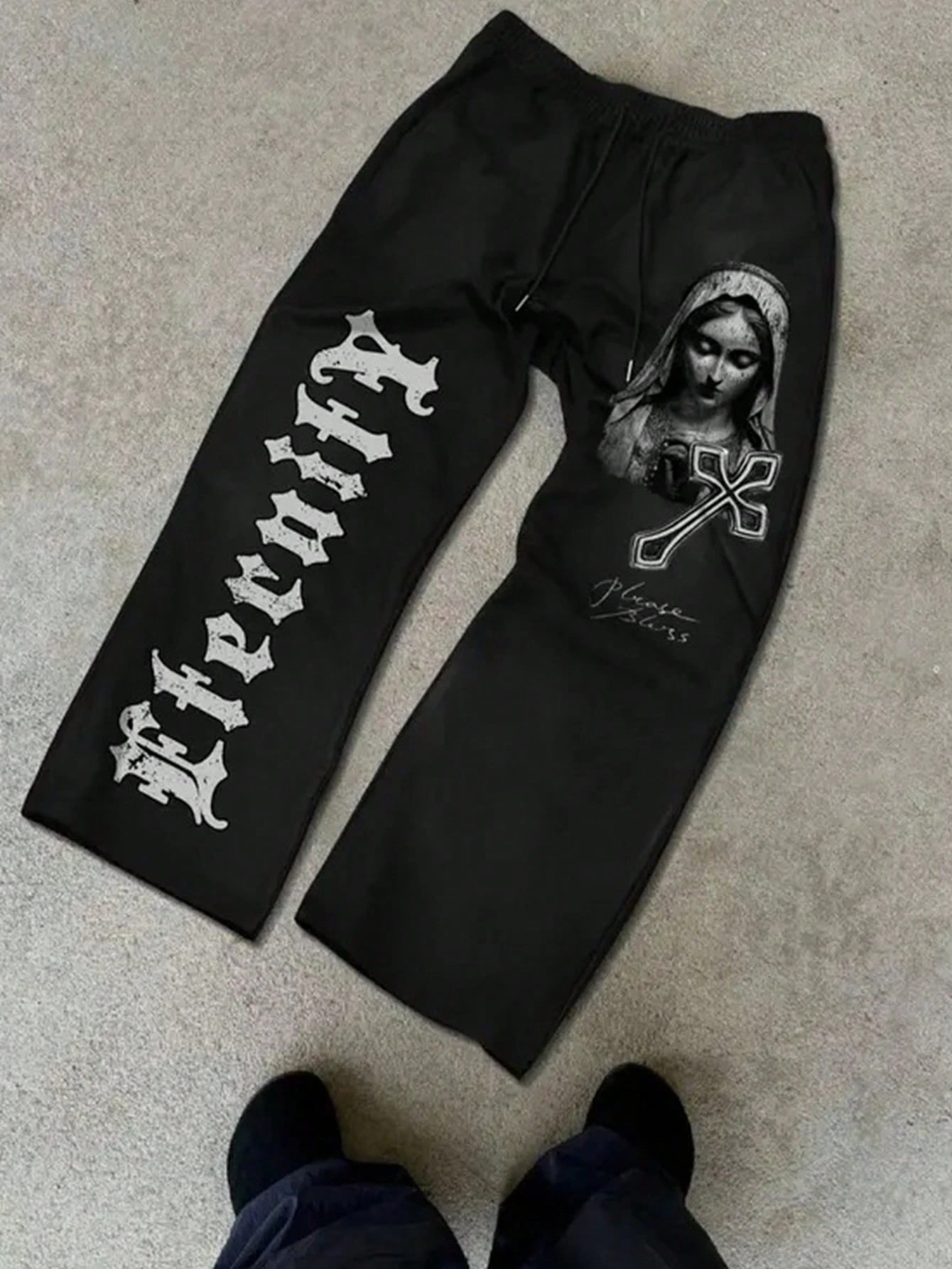 

Men's casual street style sweatpants Men's vintage Virgin Mary print sweatpants simple style, suitable for everyday wear