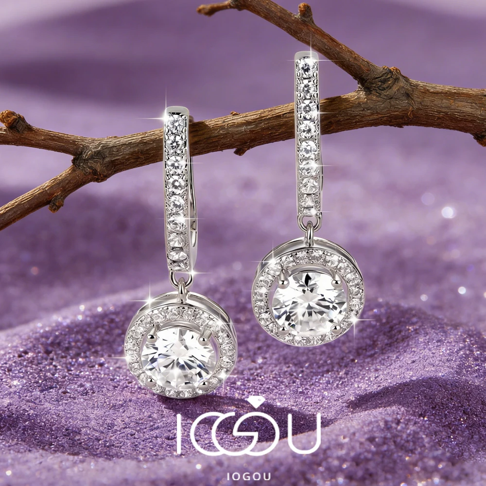 IOGOU Classic 1.0ct 6.5mm D Moissanite Diamond Drop Dangle Earrings Hoops for Women Gold Filled Wedding Jewelry GRA Certificate