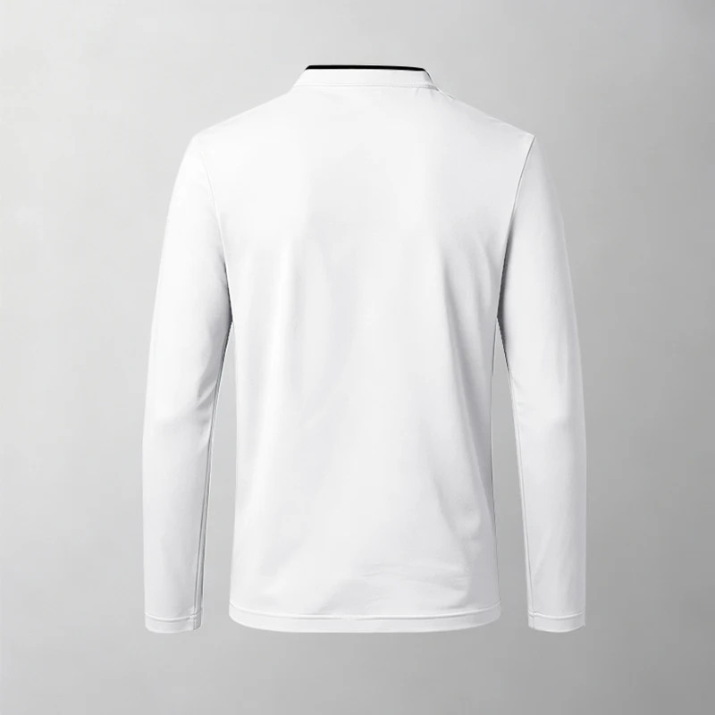 Herren-Polohemd mit Stehkragen, langärmelig, mit Brusttasche, ideal für Spaziergänge im Freien, Wochenendausflüge und Freizeitaktivitäten. – Detail 11