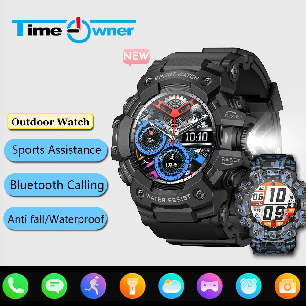 

Time Owner smart watch 2024 men Anti fall/Waterproof Bluetooth call outdoor sports watch health monitoring Lighting flashlight