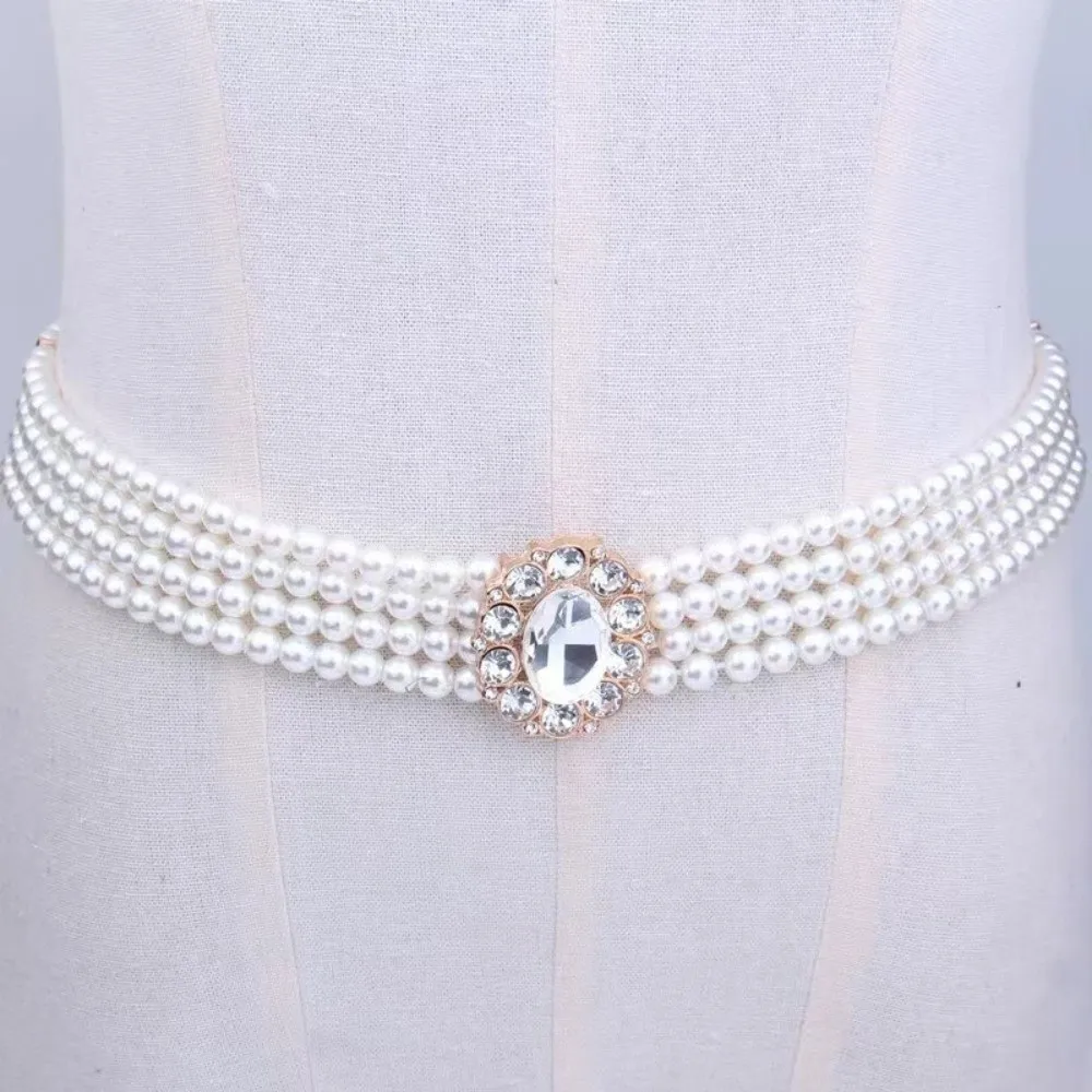 أزياء اللؤلؤ الأبيض أحزمة اللؤلؤ كريستال حجر الراين أنيقة الخصر سلسلة الزفاف وشاح أزياء المرأة