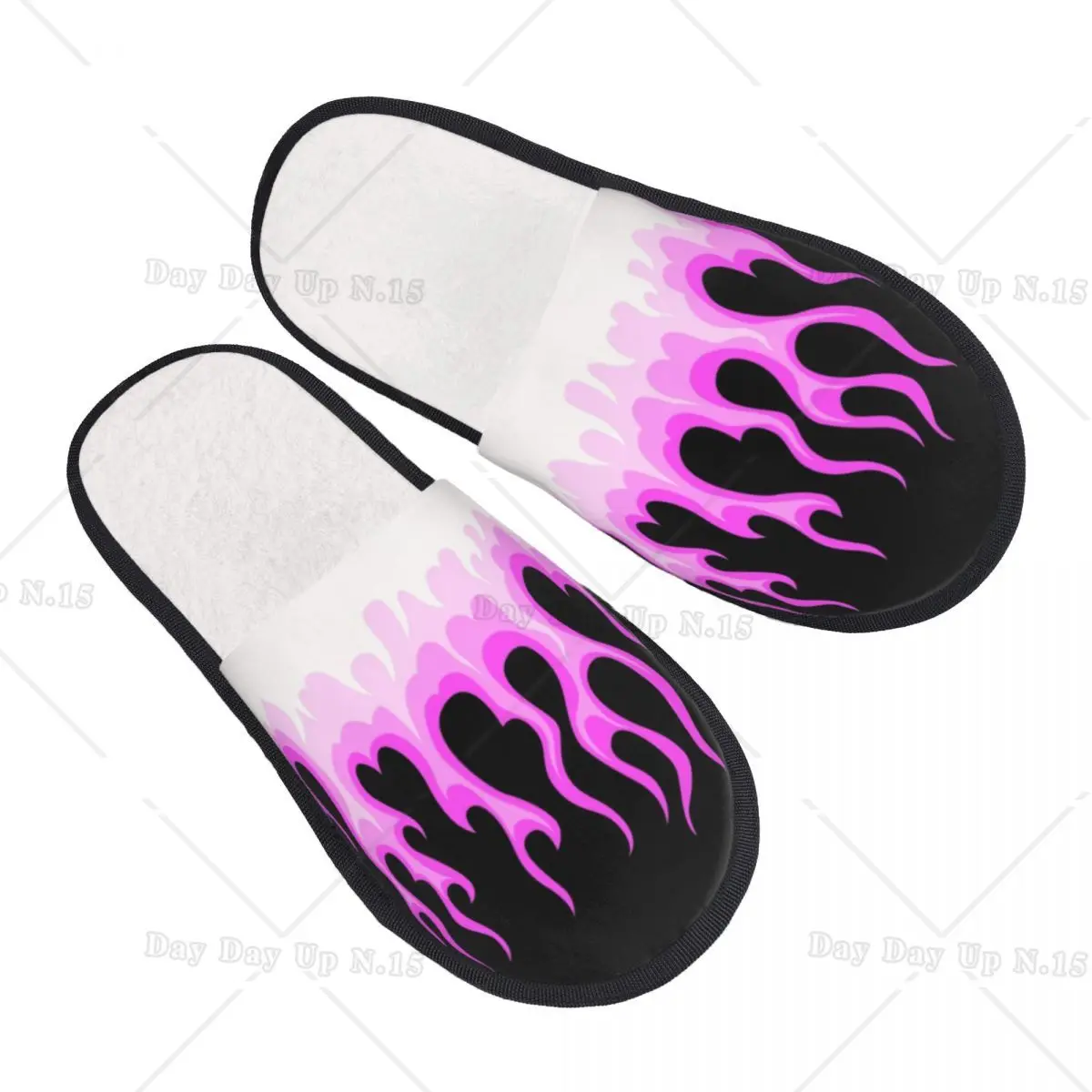 Custom Pink Hot Fire Flames Memory Foam Slippers Women Cozy Warm House Slippers