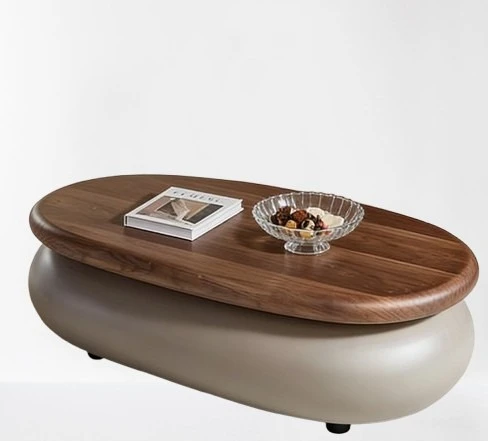 Modern Nordic simple storage coffee table Solid wood oval simple living room Household coffee table