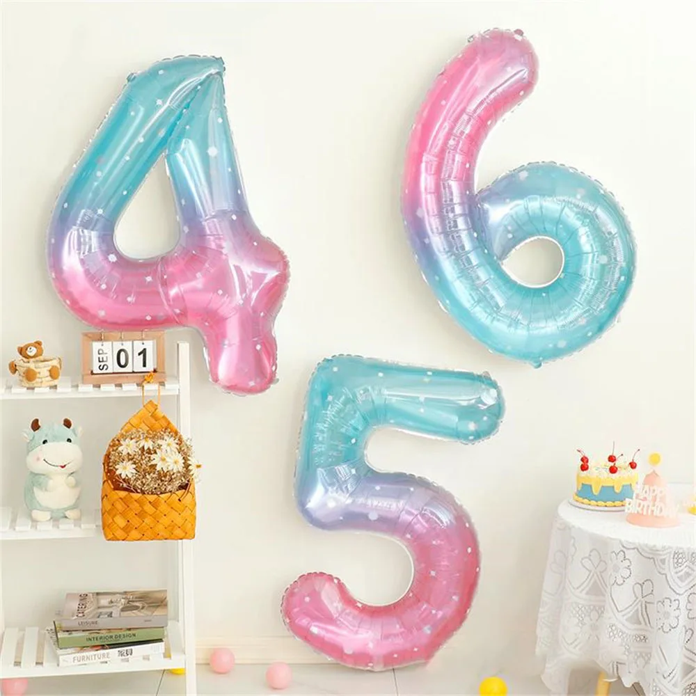 40inch Giant Rainbow Starry Sky 0-9 Number Foil Balloons Gradient Colors Digital Balloon Kids Mermaid Birthday Party Decoration