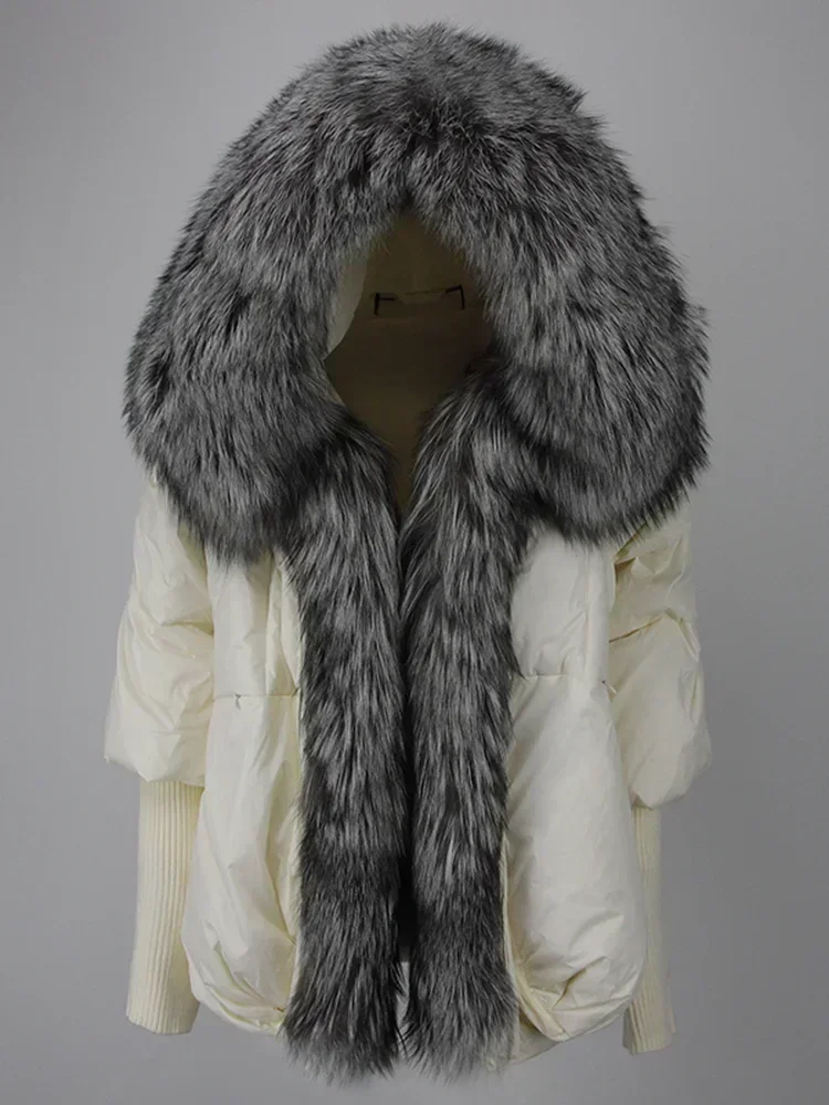 جديد 2025 سترة الشتاء النسائية ريال فوكس الفراء طوق مقنعين الطبيعية سميكة الدافئة فضفاضة كبيرة الحجم بطة أسفل معطف الشارع الشهير ملابس خارجية #2