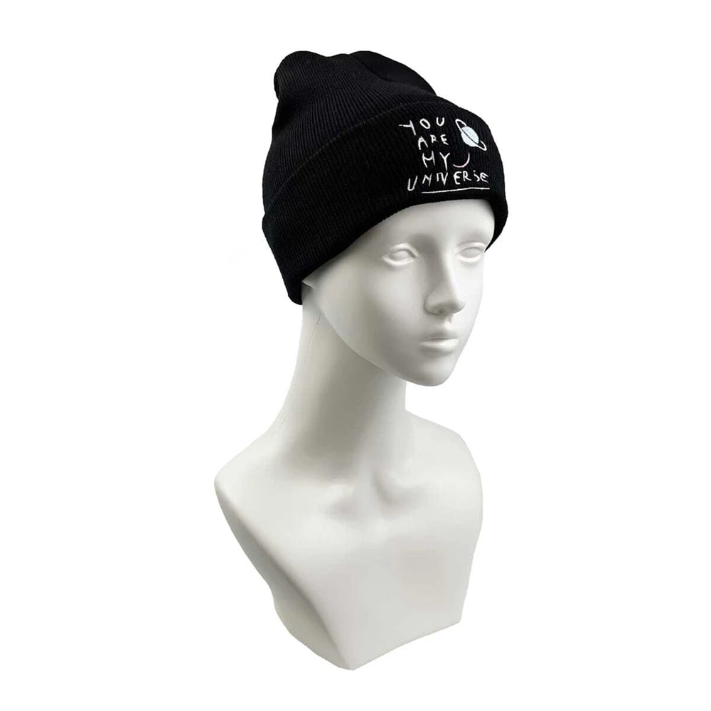 

1pc Letter Embroidered Knitted Hats Ski Beanies Hat Men's Women's Winter Warm Bonnets Casual Black White