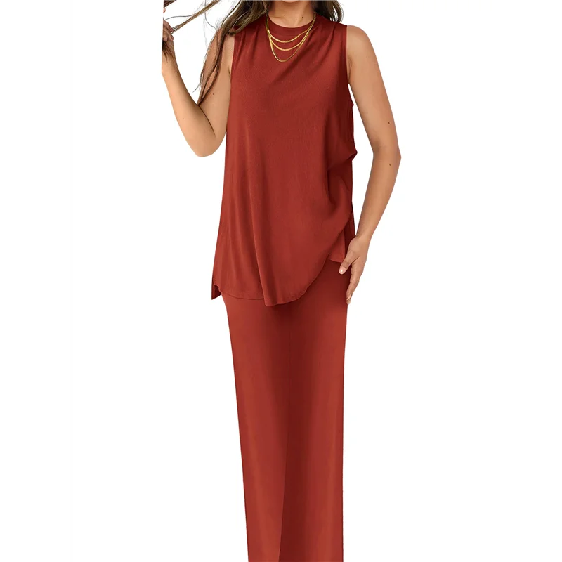 

FX-женский комплект из 2 предметов для отдыха, лето 2025 г., повседневная свободная майка, широкие брюки, одинаковые комплекты, спортивный костюм